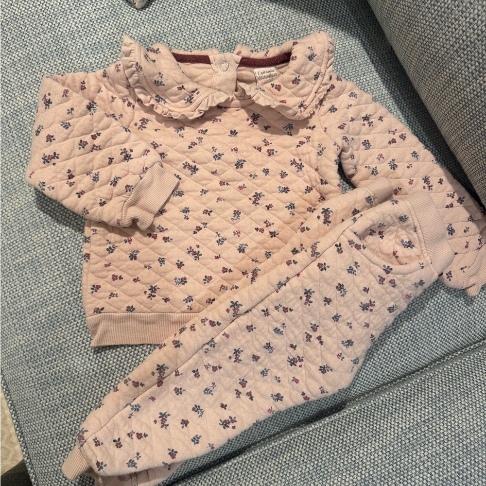 Catherine Malandrino Quilted Kids Pajama Set - Light Pink with Floral Pattern